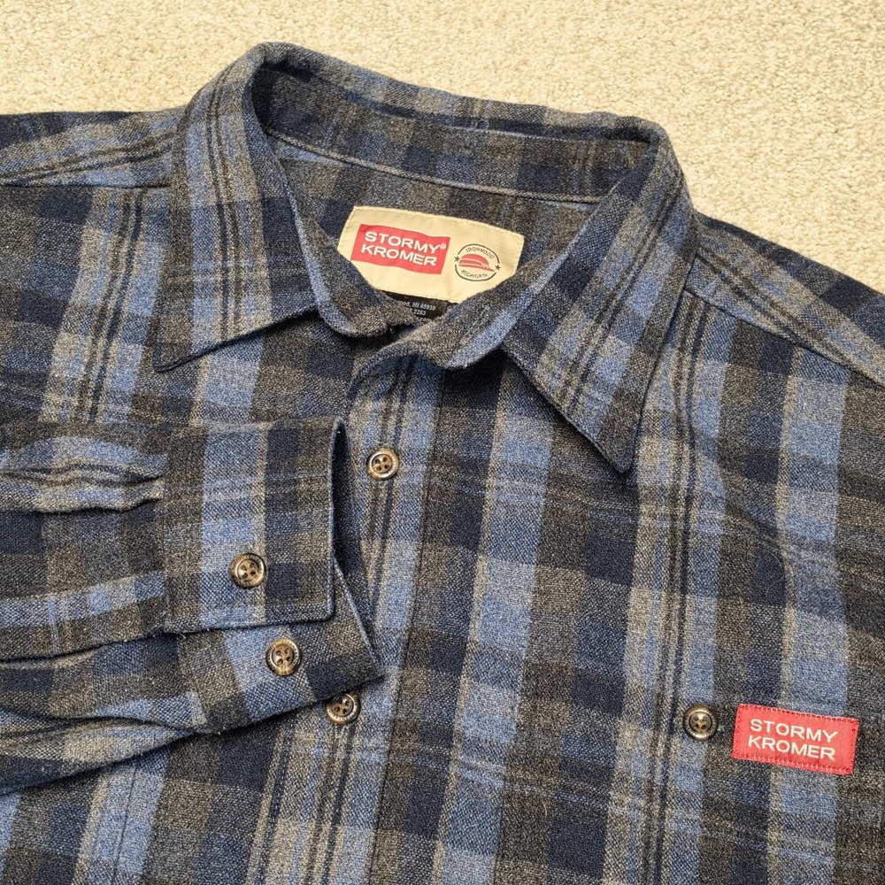Stormy Kromer "The Wool" Shirt Blue Gray Plaid Wool-Blend XL Lumberjack Outdoors